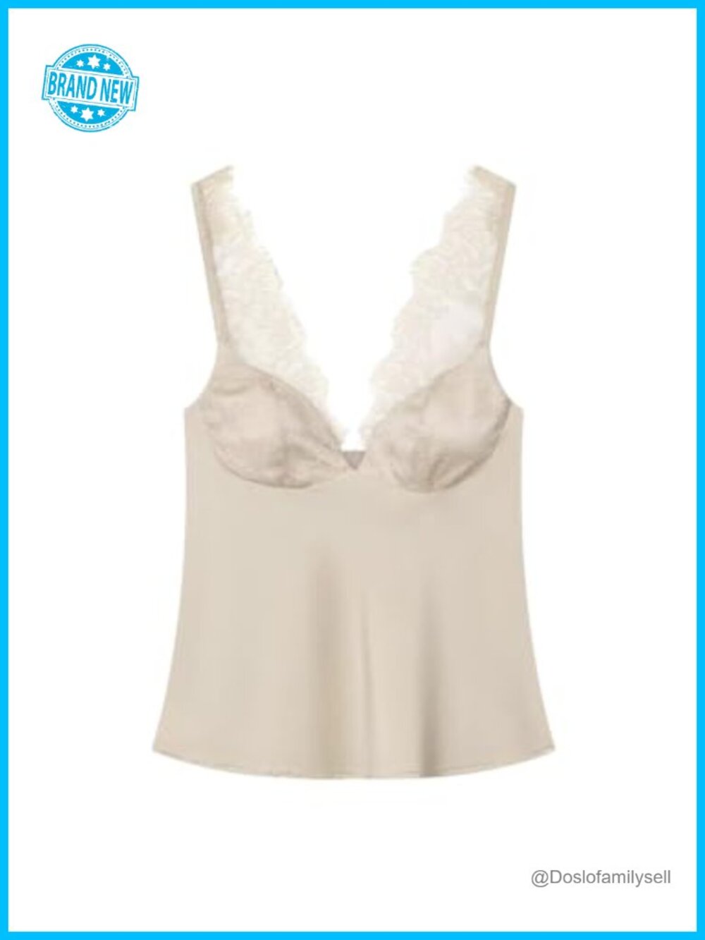 Lace Trim Satin Sleeveless Deep V Neck Blouse